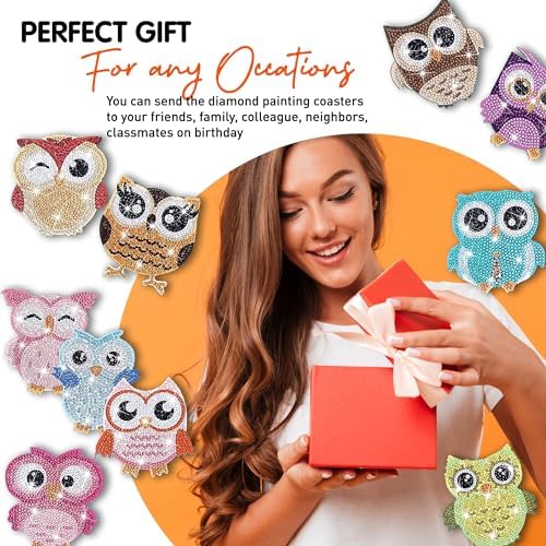 10 pcs Diamond Painting Coasters | Diamond Art Coasters | Owls Diamond Art Painting | Perfect Art Craft Gift for Owl Lover, Dad, Mom, Grandparents, Brother, Sister. - Image 6