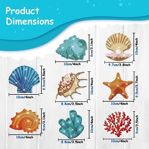 8 pcs Diamond Painting Coasters | Diamond Art Coasters | Sea Shells Diamond Art Painting | Perfect Art Craft Gift for Sea Shells Lover, Dad, Mom, Grandparents, Brother, Sister. - Image 2