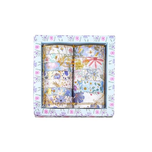 MAFELOE 2 Meters Long 12 Rolls Washi Tape Set, Decorative Adhesive Supplies for Scrapbook Journaling Junk Bullet Art Collage-Floral Print Series-Blue (HZ-3Y-SHMJ-01)