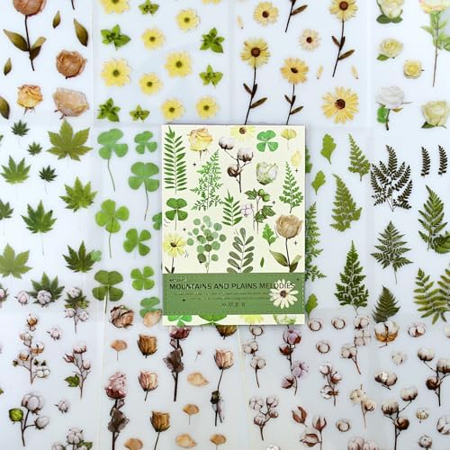 400PCS Plants Floral Scrapbook Stickers Kit Vintage Fern Flowers Green Transparent Waterproof Stickers Book for Scrapbooking Supplies Aesthetic Junk Journal Journaling Craft 20-Page - Image 6