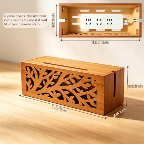 Wood Cable Management Box, Cord Organizer & Decorative Power Strip Cover - Image 2