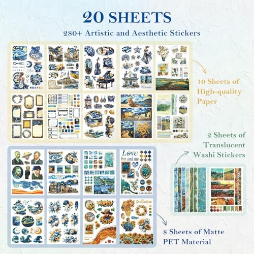 Vintage Art Sticker Book for Scrapbooking Junk Journal, 20 Sheets Collage Kit for Journaling Supplies with Washi PET and Paper Stickers for Adults Teens DIY Crafts, A5 Size - Image 2