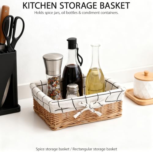 Small Wicker Storage Basket, Rectangular Woven Basket with Lining, Natural - Image 5