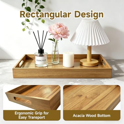 17 x 12 Inch Acacia Wood Large Serving Tray with Handles - Image 5