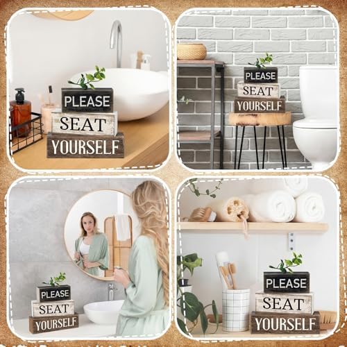 Moucuny 4 Pcs Please Seat Yourself Sign Wooden Bathroom Farmhouse Decor - Image 5
