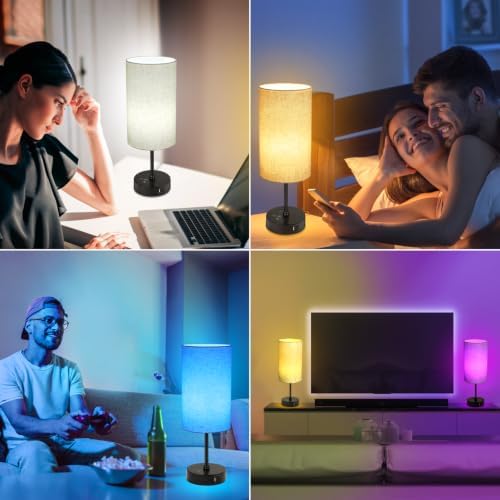 Unicozin 17Inch Table Lamp for Bedroom, Touch Control Bedside Lamp for Reading, 3 CCT & 7 RGB Color Changing, Dimmable Nightstand Lamp for Kids Room Living Room Office, Beige Shade - Image 7