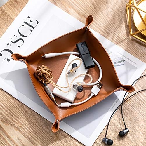 PU Leather Jewelry Valet Tray for Women and Man (Brown-B) - Image 5