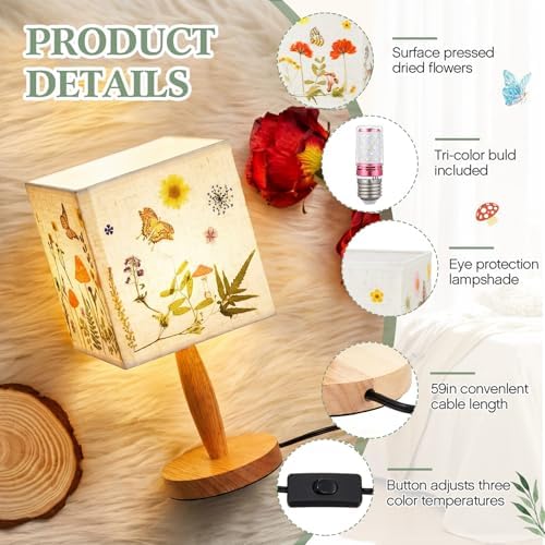 Hortsun Pressed Flower Vintage Table Lamp,Square - Image 3