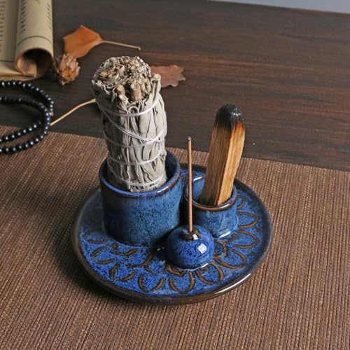 4-in-1 Ceramic Incense Burner Holder for Sticks/Palo Santo/Sage/Candle by JULWIND