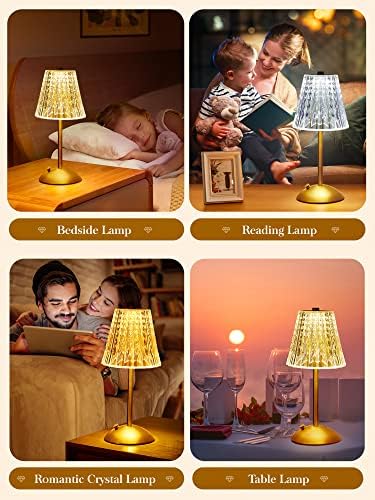 Crystal Cordless Lamp, Dimmable+3 Colors Rechargeable Lamp, Touch+2000mAh Battery Operated Vintage Ambient Light for Kitchen/Bedroom/Bathroom Shower, College Gifts, Mothers Day Gifts for Wife Daughter - Image 5