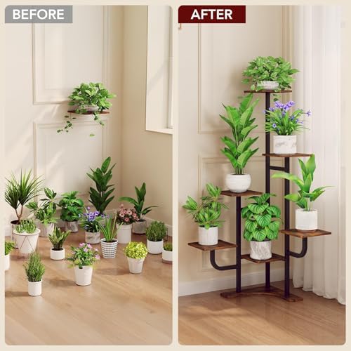 Homsorout Corner Plant Stand with Grow Light - 6 Tier Plant Stand Indoor Square Metal Plant Shelf with Adjustable Light, Plant Organizer for Living Room, Graden, Home Decor, Brown - Image 5