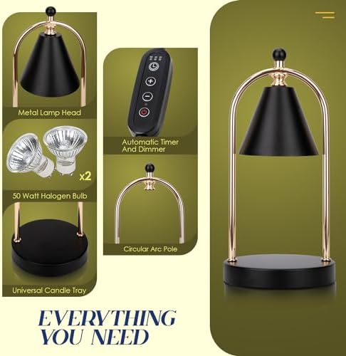 Candle Warmer Lamp with Timer, Electric Black Light for Bedroom, Dimmer Wax Melts Warmer for Candle Jars, Beside Lamp Gifts for Women Home Decor (2 Bulbs Included) - Image 6
