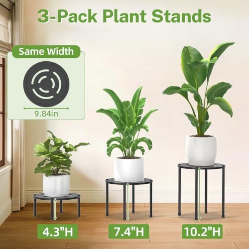 iDavosic.ly 3-Pack Metal Plant Stands for Indoor Outdoor, 10'' Small, Black - Image 2