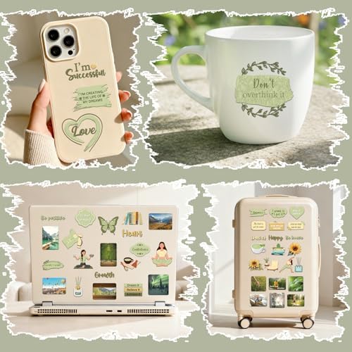 Green Vision Board Stickers - 50 Pcs Travel Planner Waterproof Supplies Kit for Adults Women Girls Forest Tree Inspirational Aesthetic Mental Health Decals for Kindle Book Scrapbooking Journal - Image 6