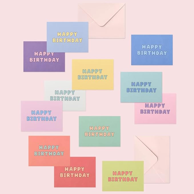Monolike Day-by-day Card, Happy birthday-Candy pop - Mix 36 Mini Single cards, 36 envelopes, 36 stickers Package