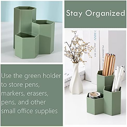 Pen Holder for Desk Pencil Organizer Small Desk Accessories Organizer Cute Pens Cup for Office,School and Home (Green, Triangular) - Image 3