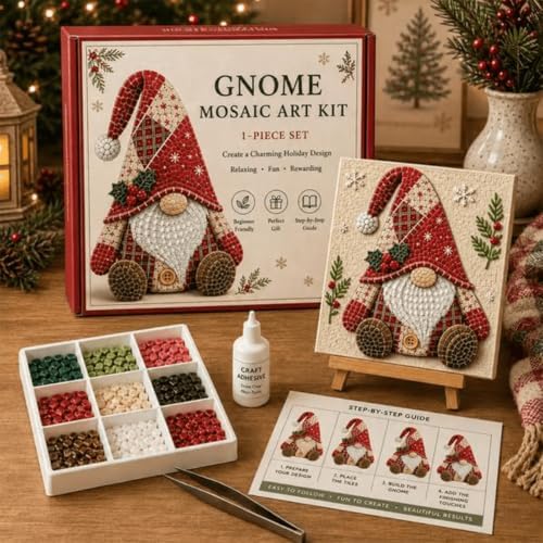 Gnome Mosaic Art Kit, DIY Craft Set for Adults, Cottagecore Desk Decor - Image 2