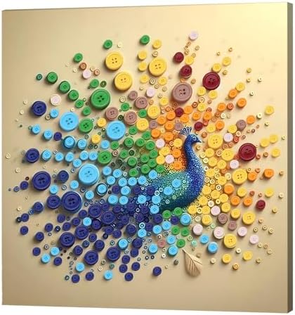 Framed Button Art Kit 11.8" DIY Mosaic Craft for Adults(Peacock) by Unknown