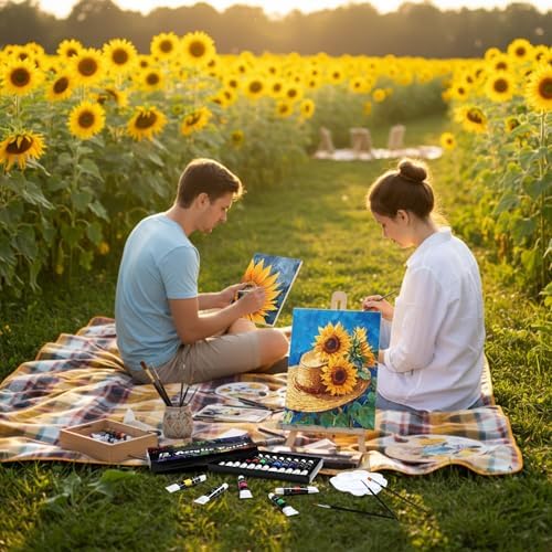 Ctosree 72 Pcs Sunflower Paint and Sip Kit for Adults 8'' x 10'' Pre Drawn Canvas for Painting DIY Pre Printed Canvas for Party Favor Acrylic Painting Kit Wood Easel Brushes Date Night Bulk - Image 6
