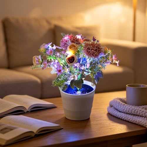 Artificial Pink Flower Night Light Bedroom Wedding Party Coffee Decor - Image 5