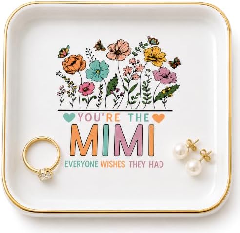Mimi Gifts for Grandma Birthday Christmas, Ceramic Wildflowers Jewerly Dish by PUDDINGCABIN