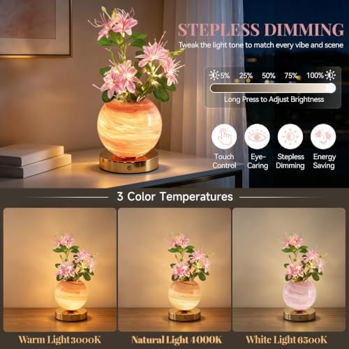 VEEKI Pink Jasmine Flower Lamp, Rechargeable Cordless LED Floral Table Lamp - Image 2