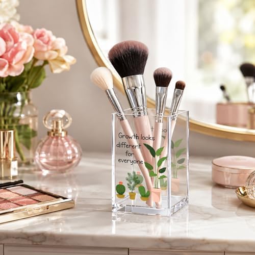 Acrylic Pen Holder Cup, Growth Looks Different for Everyone Desk Decor, Inspirational Pencil Holder Organizer, Motivational Gift for Coworker Friend Women - Image 2