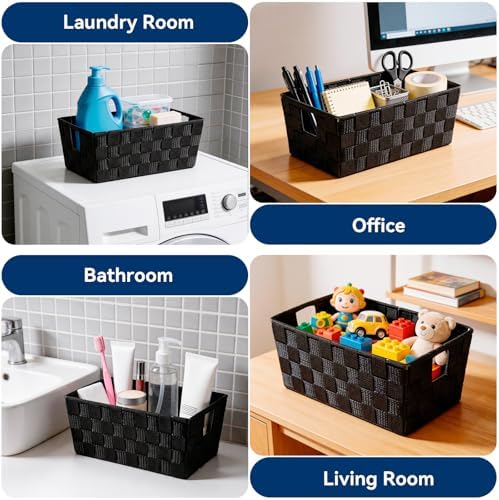 Whitmor Small Woven Storage Baskets for Shelves - Decorative Organizer Bins with Metal Structure, Versatile Shelf Storage Solution for Home Organization & Closet (Black) - Image 3