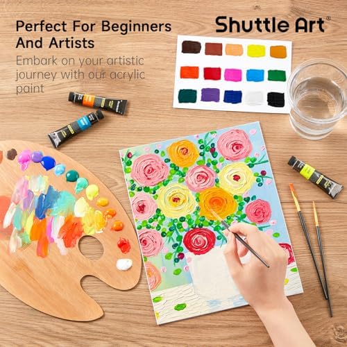 Shuttle Art Acrylic Paint Set, 15 x 12ml Tubes Artist Quality Non Toxic Rich Pigments Colors Perfect for Kids Adults Beginners Artists Painting on Canvas Wood Clay Fabric Ceramic Crafts - Image 5