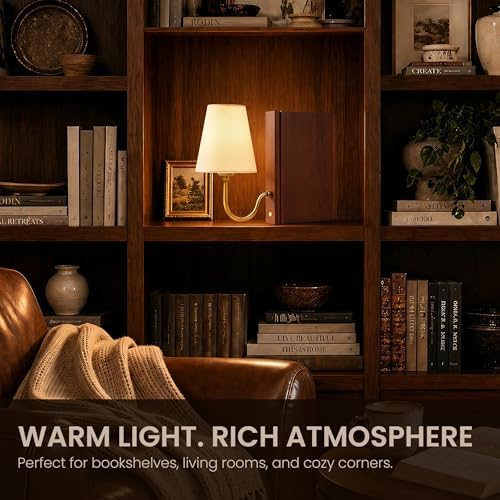 AELS Solid Wood Bookshelf Lamp with Bulb, 3-Color Touch Control Dimmable Table Lamp with Linen Shade, Modern Decorative Bookend Lamp for Bedroom, Office & Bookshelf Decor, Dark Brown - Image 5