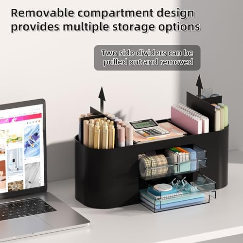 Marbrasse Desk Organizer Pen Holder with 3 Drawers, Multi-Functional Pencil Holder,Desk Organizers and Accessories with 7 Compartments for Home, School, Classroom (Black) - Image 3