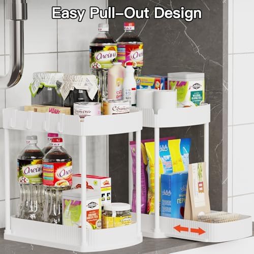 2 Packs Under Sink Pull-Out Storage Organizers, 12.8 Inches, White - Image 4