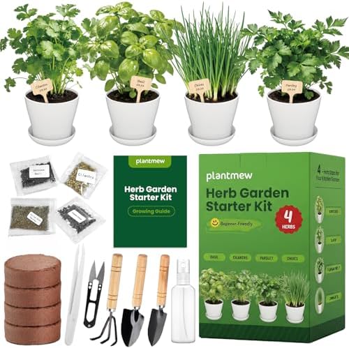 Indoor Herb Garden Starter Kit - Mothers Day Gifts - 4 Non GMO, Heirloom Culinary Herb Seeds, Unique Gardening Gift for Women, Mom, Her, Birthday, Housewarming, Plant Lovers by PLANTMEW