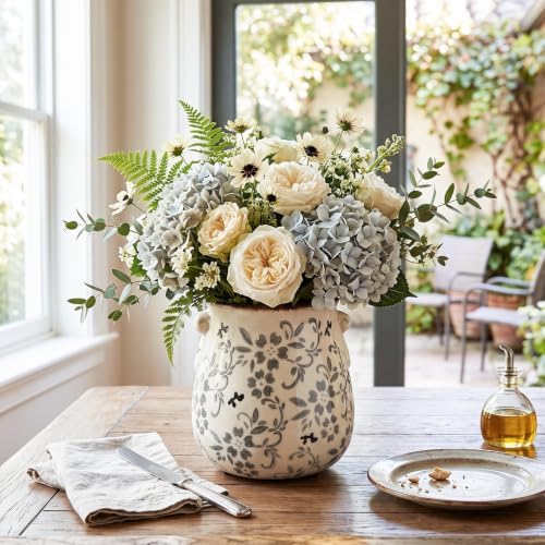Ceramic Scroll Planter 6.5 Inch, Gray Floral - Image 5