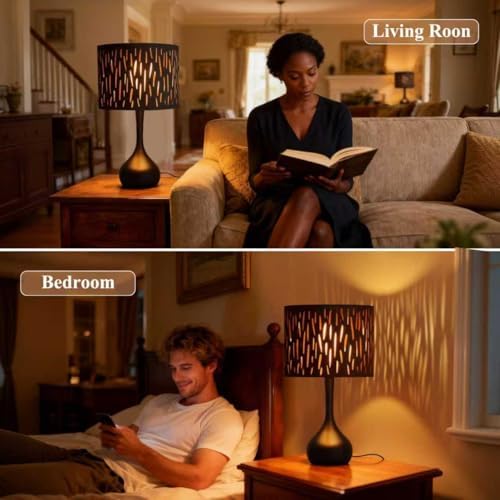 ONEWISH Touch Bedside Lamp for Bedroom, 3-Way Dimmable Table Lamps for Nightstand, Black Cutout Shade with Gold Lining Desk Lamp for Living Room, End Tables, LED Bulb Included - Image 5