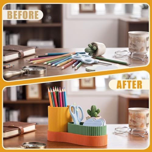 Junkin 3 Pcs Aesthetic Desk Accessories Set Plastic Pencil Holder - Image 4