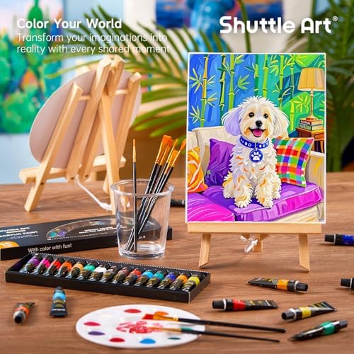 Shuttle Art 58 Pack Painting Kit for Adults and Couples, Sip and Paint Kit for Date Night and Crafts, with 2 Pack of 15 Colors Paint, 2 Wooden Easels, Canvas, Brushes & Palettes - Image 6