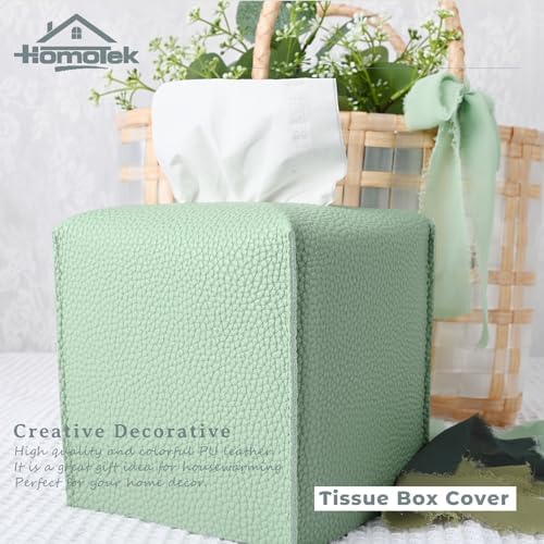 HOMOTEK 2 Pack Tissue Box Cover, Square PU Leather Tissue Holder, Decorative Facial Tissue Cube Paper Organizer Dispenser for Bathroom, Night Stands, Desk, Car 5X5X5'' - Mint Green, Pebble Grain - Image 5