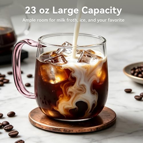 COMI 23 oz Large Glass Coffee Mugs Set of 2,Clear Coffee Cups with Colorful Handles, Hand Blown & Seamless Design, Heat Resistant and Explosion-Proof, Lightweight Tea Mugs for Home,Cafe - Image 3