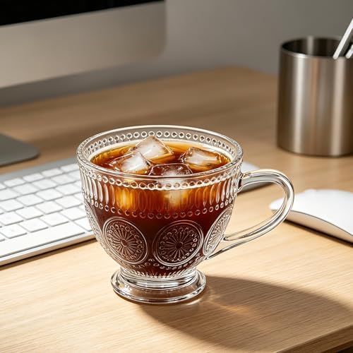 Glass Tea Mugs with Handle,13OZ Clear Cup for Breakfast Cereal Coffee Milk - Image 6