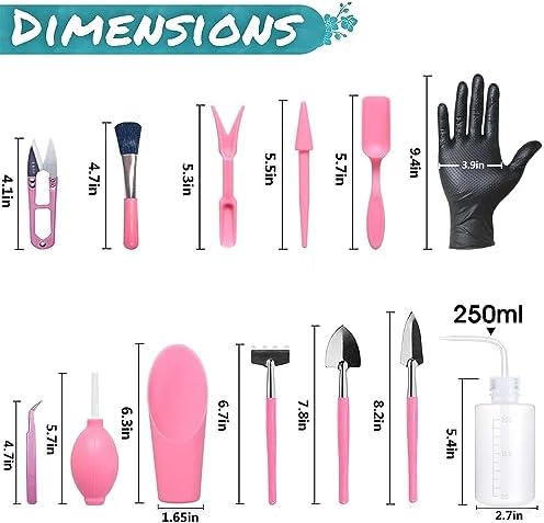 Melphoe 25Pcs Mini Garden Hand Transplanting Succulent Tools Set, 39.4" Thickened Repotting Mat & Plant Tag, Miniature Planting Indoor Fairy Care, Potting, Cactus, Houseplant Bonsai Tool Kit (Pink) - Image 7