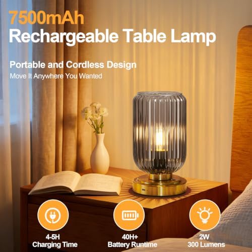 LightRound Cordless Table Lamp for Bedroom, Touch Stepless Dimmable - Image 2