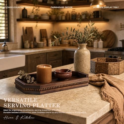EOSAHR Acacia Wood Decorative Tray: Serving Tray for Table Decor,Dark Brown - Image 3