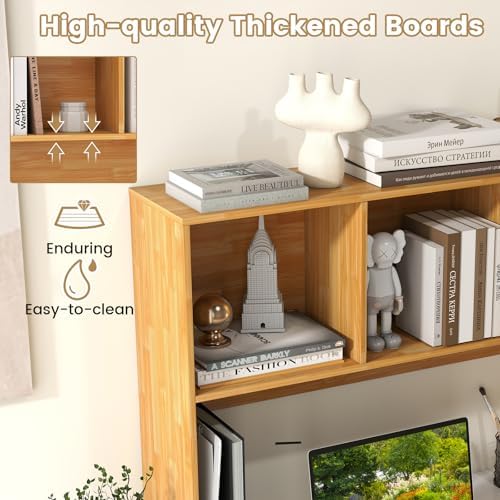 Giantex Desktop Bookshelf, Countertop Storage Hutch with 4 Shelves for Computer Desk, Dressing Tabletop Display Rack, Multipurpose Desk Hutch Storage Organizer for Home Office Dorm (Burlywood) - Image 4