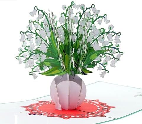 ETA Lily of the Valley Pop Up Card - 3D Happy Birthday with Flowers Design, Flower Card, for Mother’s Day, Get Well Best Wishes Mom, Women and Friends, F16