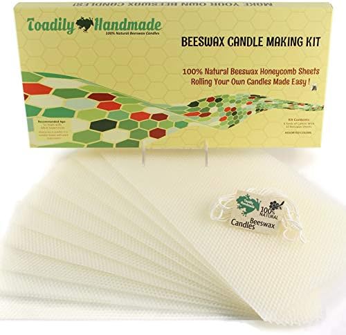 Make Your Own Beeswax Candle Kit - Includes 10 Full Size 100% Beeswax Honeycomb Sheets in Ivory and Approx. 6 Yards (18 Feet) of Cotton Wick. Each Sheet Measures Approx. 8" x 16 1/4". by ToadilyHandmadeBeeswaxCandles