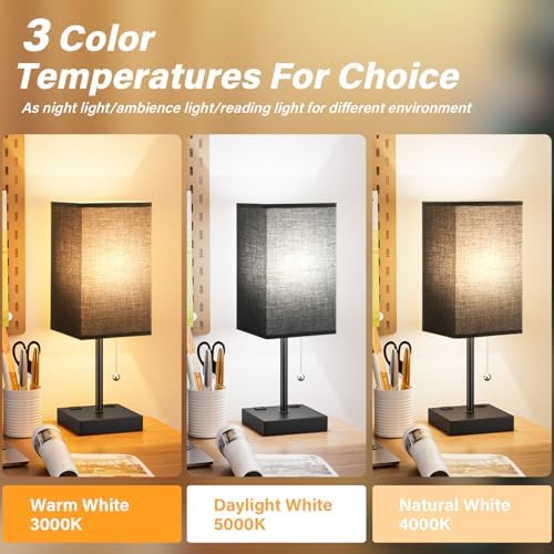 Black Lamp for Bedroom - 3 Color Temperatures, USB A+C, 2 AC Outlets - Image 3