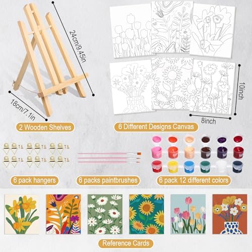 Engrowtic 57pcs Flower Sip and Paint Kit for Adults Pre Drawn Canvas Set - Image 3