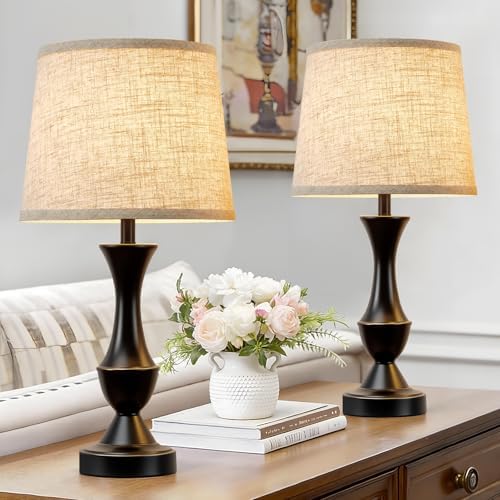 Luvkczc Table Lamp Set of 2, 19" Farmhouse Vintage Bedside Lamps by Luvkczc
