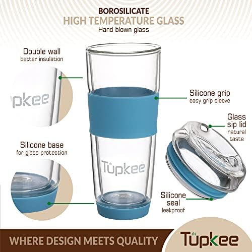 Double Wall Glass Tumbler, 14-Ounce Glass Travel Coffee Mug - 2 Pack - Image 3